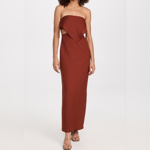 Rumer Women's Strapless Roam Bandana Linen Blend Maxi Dress, Chocolate Brown, M - Picture 1 of 17